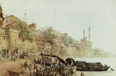 Tavlan “View of the Ugneswur Ghat, Benares”, av James Prinsep, 1825.