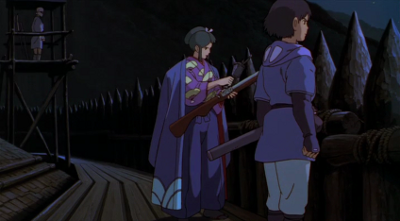 A still from Princess Mononoke (1997). The conversation between Ashitaka and Eboshi.