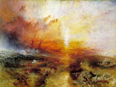 Tavlan “Slavers throwing overboard the Dead and Dying — Typhoon coming on” av J.M.W. Turner.