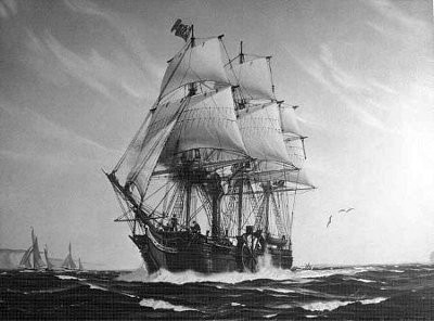 Samtida målning föreställande SS Savannah, av Hunter Wood.