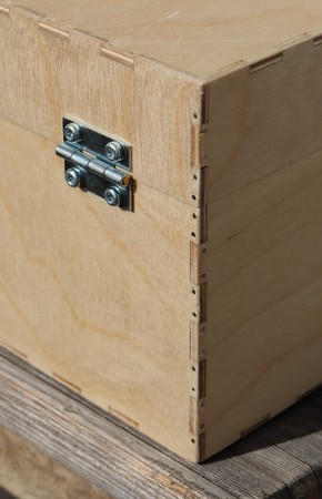 The little brass nubs weren’t in the original joinery. They’re 1.6 mm rods that go in about 10 mm. I added them to all the rear corners because the plywood wasn’t thick enough to withstand the force of opening the lid every week. Too late for dovetails.