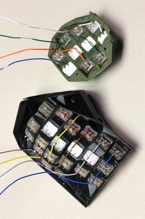 The first stage of wiring up the right-hand key clusters.