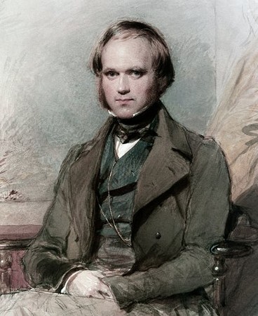 Detalj från samtida porträtt av Charles Darwin, målat av George Richmond.