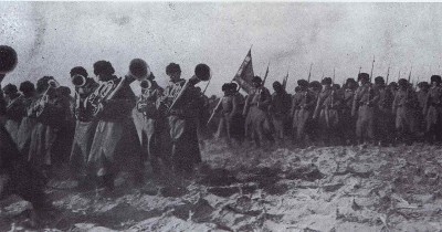 Fotografi av ryska 55:e regementet i slaget vid Mukden, 1904.