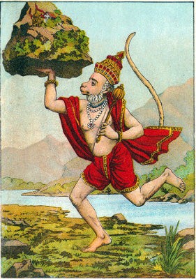 Litografi föreställande Hanuman, av Raja Ravi Varma (1848–1906).