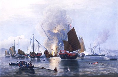 Tavla av Edward Duncan föreställande HMS Nemesis i strid.