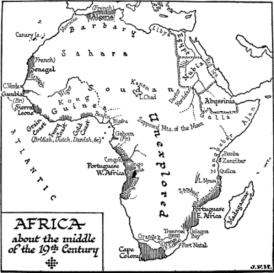 Svartvit karta över Afrika, ur H.G. Wells The Outline of History (1919).