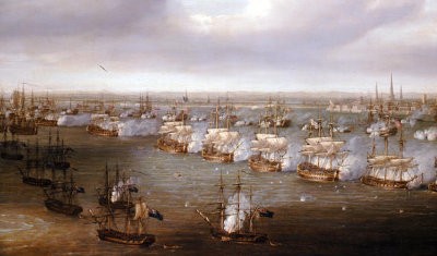 Detalj från “The Battle of Copenhagen” av Nicholas Pocock.