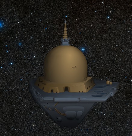 Bild av Koro i rymden efter flykten från Pluto, målad i GIMP.