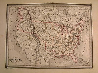 Fransk karta över USA 1843, av Vuillemin.
