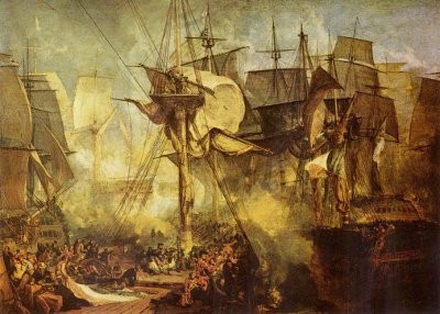 Målning av slaget vid Trafalgar av J.M.W. Turner.